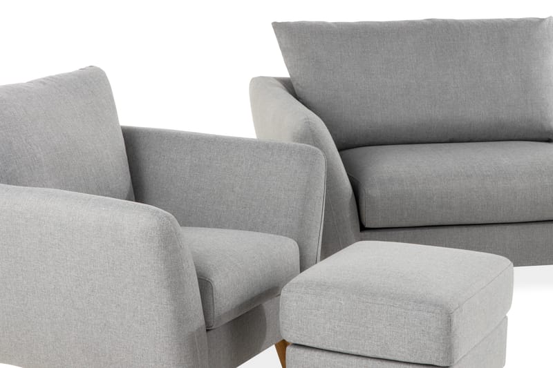 Trend Sofagruppe 3-personers + 2-personers Sofa + Lænestol + Fodskammel i Stof - Grå - Møbler - Sofaer - Sofagrupper