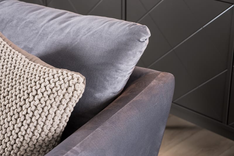 Trend Sofagruppe 3-personers + 2-personers Sofa + Lænestol + Fodskammel i Fløjl - Lysegrå - Møbler - Sofaer - Sofagrupper