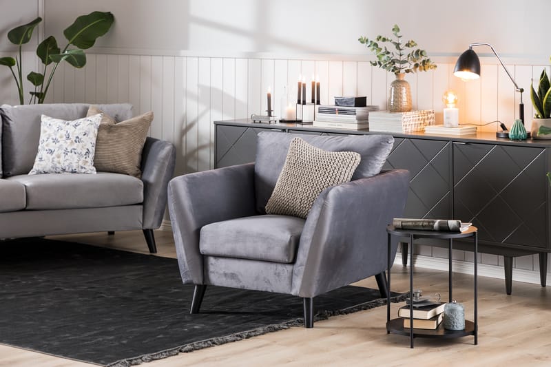 Trend Sofagruppe 3-personers + 2-personers Sofa + Lænestol + Fodskammel i Fløjl - Lysegrå - Møbler - Sofaer - Sofagrupper