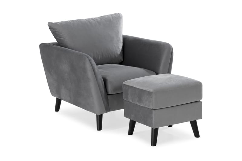 Trend Sofagruppe 3-personers + 2-personers Sofa + Lænestol + Fodskammel i Fløjl - Lysegrå - Møbler - Sofaer - Sofagrupper