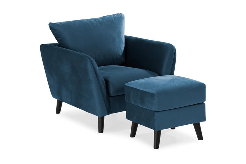 Trend Sofagruppe 3-personers + 2-personers Sofa + Lænestol + Fodskammel i Fløjl - Blå - Møbler - Sofaer - Sofagrupper