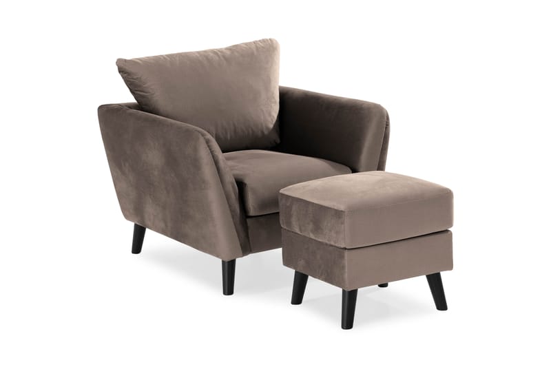 Trend Sofagruppe 3-personers + 2-personers Sofa + Lænestol + Fodskammel i Fløjl - Brun - Møbler - Sofaer - Sofagrupper