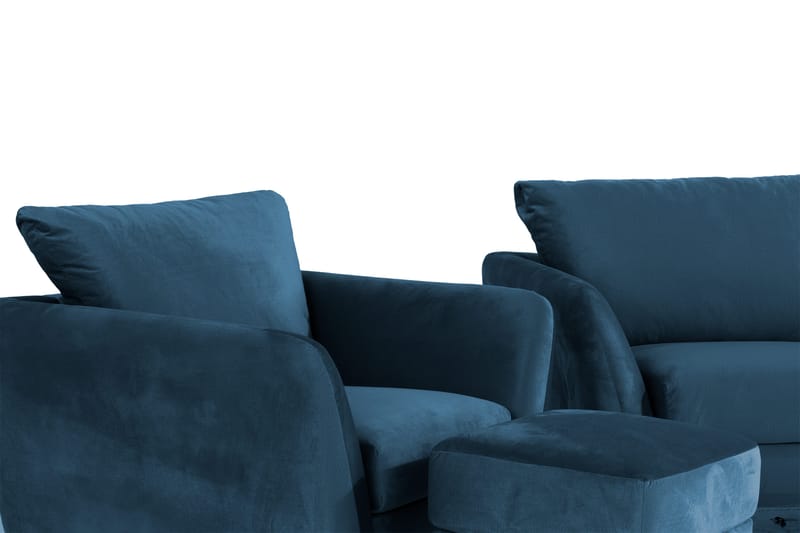 Trend Sofagruppe 3-personers + 2-personers Sofa + Lænestol + Fodskammel i Fløjl - Blå - Møbler - Sofaer - Sofagrupper
