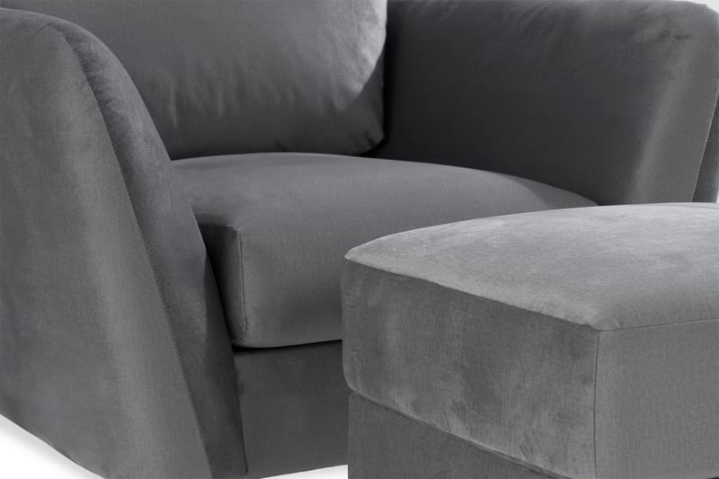 Trend Sofagruppe 3-personers + 2-personers Sofa + Lænestol + Fodskammel i Fløjl - Lysegrå - Møbler - Sofaer - Sofagrupper