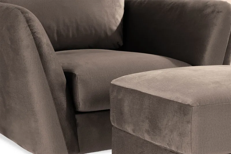 Trend Sofagruppe 3-personers + 2-personers Sofa + Lænestol + Fodskammel i Fløjl - Brun - Møbler - Sofaer - Sofagrupper