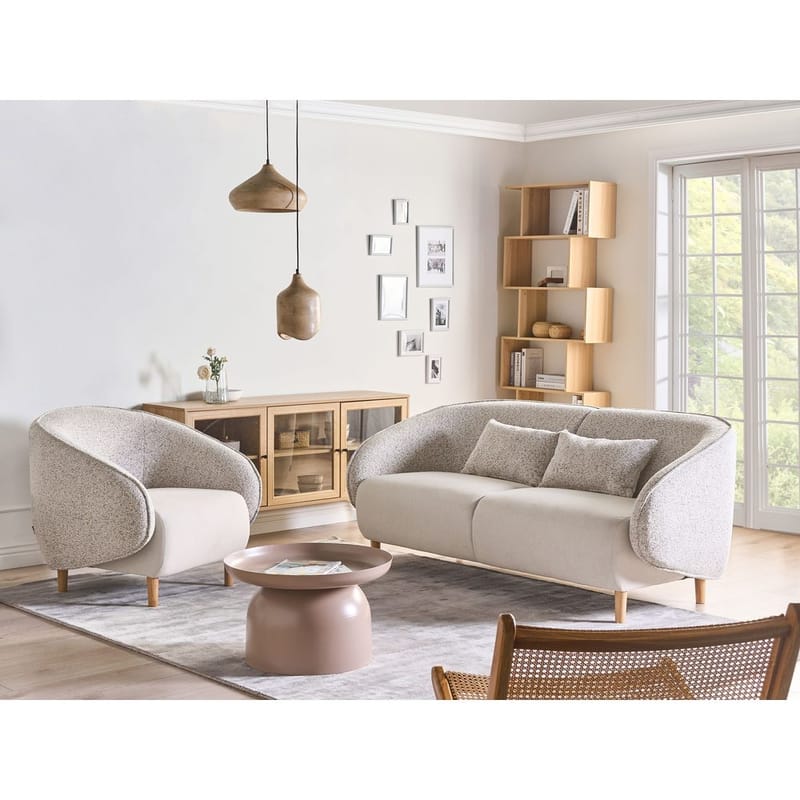 Sofagruppe Umea - Beige, lyst træ - Møbler - Sofaer - 4 personers sofa