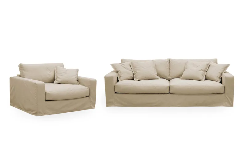 Valencia Extra Dyb 3-personers sofa + lænestol med aftageligt og vaskbart betræk, Beige