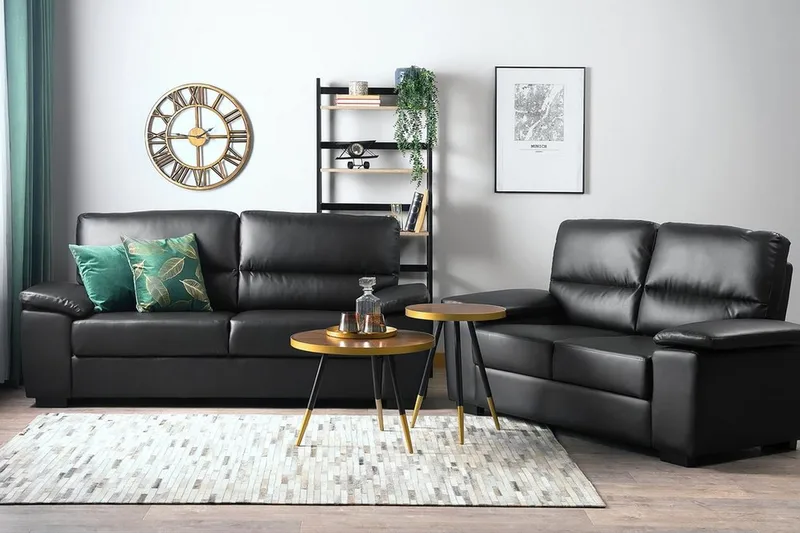 Vogar 5-personers Rektangulært Klassisk Sofasæt i Kunstlæder, Sort