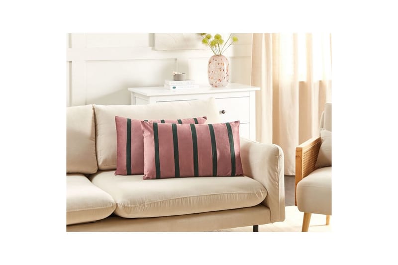 Pyntepuder Crodyline sæt á 2 Rosa/Grøn - Rosa/Grøn - Møbler - Sofaer - Sofatilbehør - Rengøring sofa