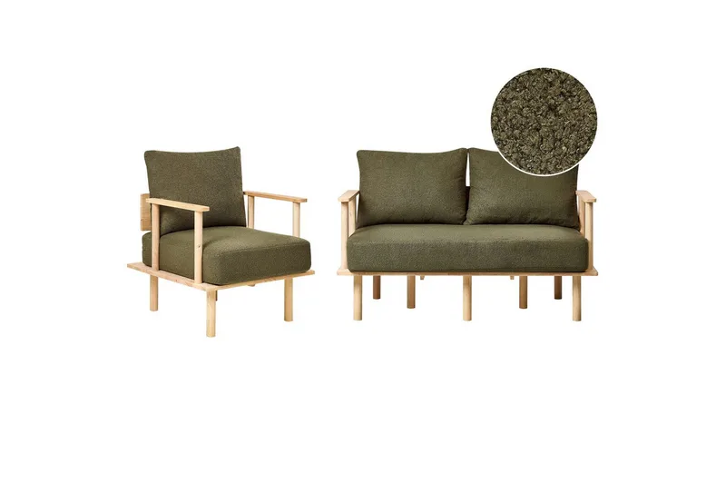 Soffgrupp Beliani Asker Beige, ljust trä Green||Light colored wood