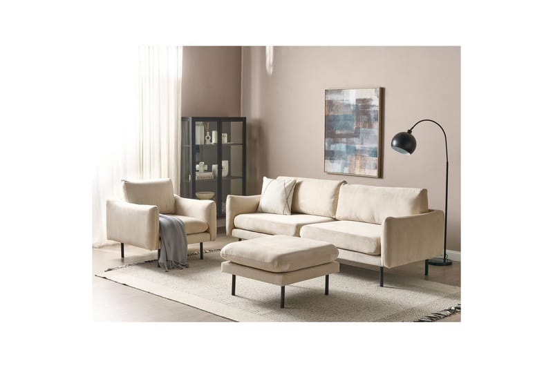 Soffgrupp med fotpall Beliani Vinterbro Beige/svart, Sammet Beige||Black - Møbler - Sofaer - Sofagrupper