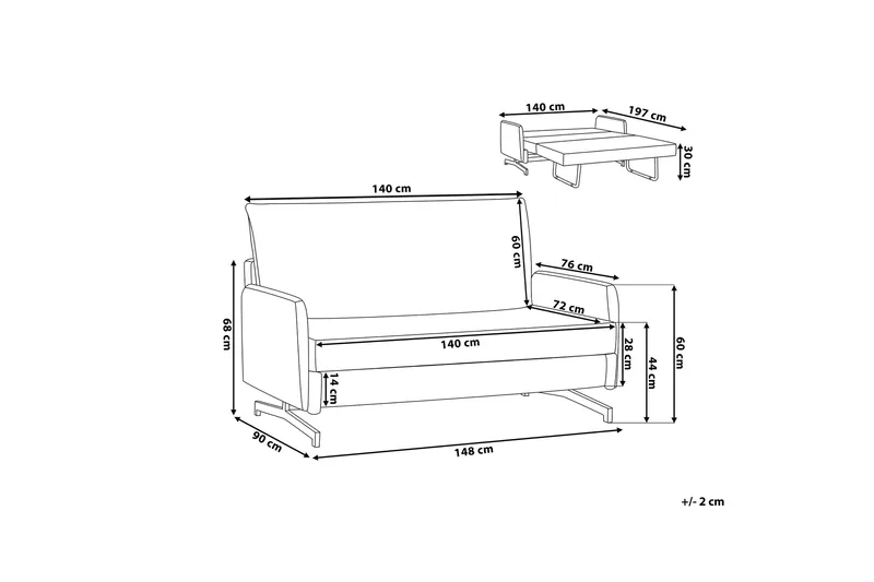 Belfast 2-personers Rektangulær Sovesofa 140x197 cm i Stof - Rosa - Møbler - Sofaer - Sovesofaer - 2 personers sovesofa