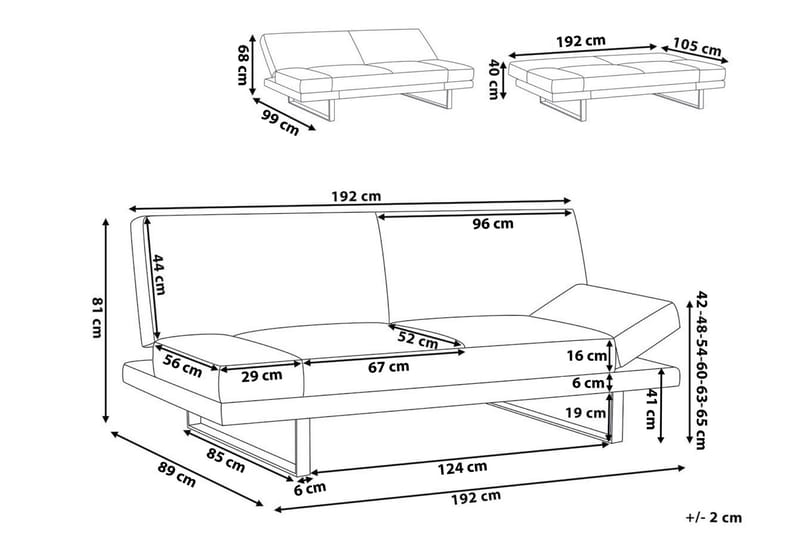 Selekk Foldbar 2-personers Sovesofa 105x192 cm i Fløjl - Blå - Møbler - Sofaer - Sovesofaer - 2 personers sovesofa