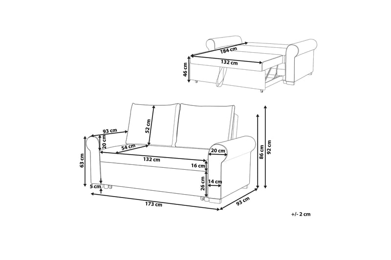 Silda 2-Pers. Sovesofa Blomstret - Lysegrå - Sovesofaer - 2 personers sovesofa