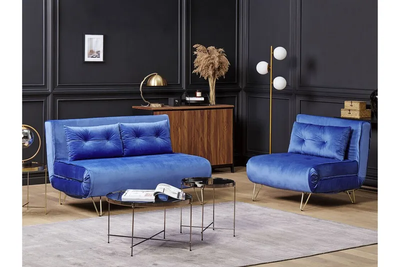 Sofa 2-personers Velour marineblå VESTFOLD - Blå - Møbler - Sofaer - Sovesofaer - 2 personers sovesofa