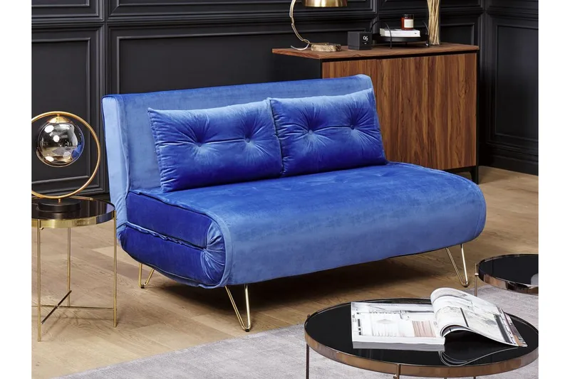 Sofa 2-personers Velour marineblå VESTFOLD - Blå - Møbler - Sofaer - Sovesofaer - 2 personers sovesofa