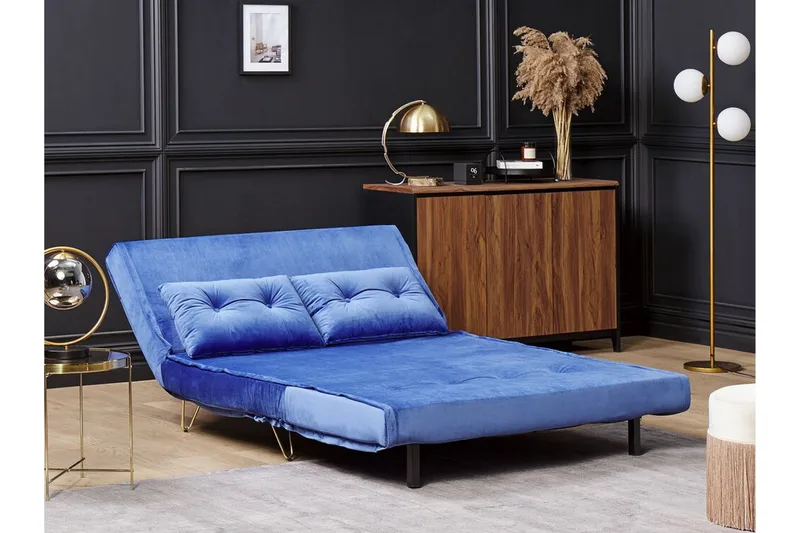 Sofa 2-personers Velour marineblå VESTFOLD - Blå - Møbler - Sofaer - Sovesofaer - 2 personers sovesofa