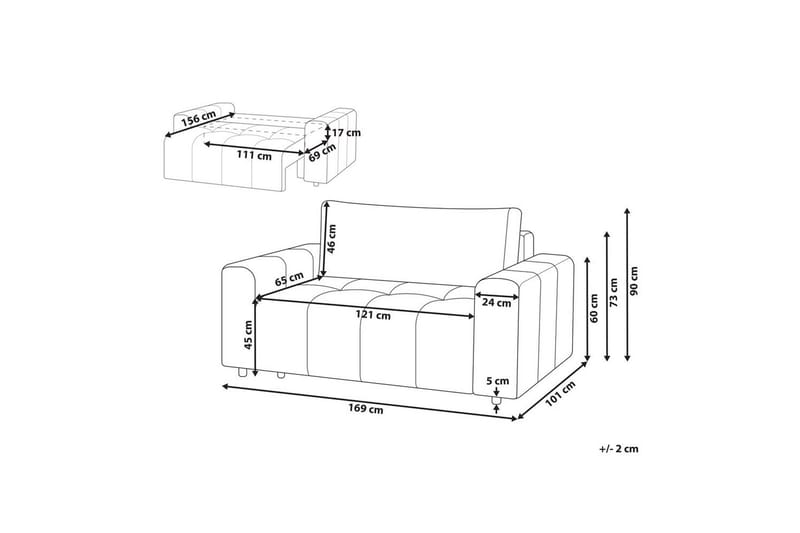 2-sæders sofa Innvik - Brun, 121x156 cm - Møbler - Sofaer - Sovesofaer