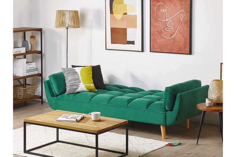Asaby 3-Pers. Sovesofa - Velour/Grøn - Møbler - Sofaer - Sovesofaer - 3 personers sovesofa