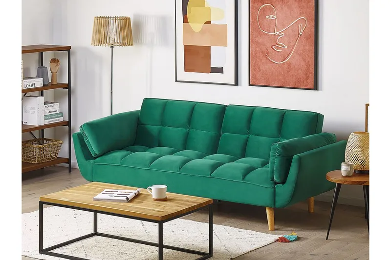 Asaby 3-Pers. Sovesofa - Velour/Grøn - Møbler - Sofaer - Sovesofaer - 3 personers sovesofa