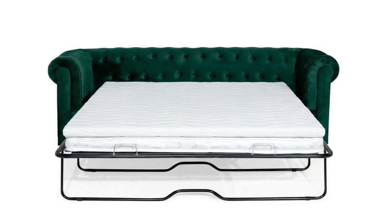Chesterfield Lyx 3-pers. fremadudfoldelig sovesofa med HVILA topmadras 140x200 cm memoryskum med vaskbart betræk - Grøn - Møbler - Sofaer - Sovesofaer - 3 personers sovesofa