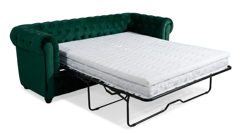 Chesterfield Lyx 3-pers. fremadudfoldelig sovesofa med HVILA topmadras 140x200 cm memoryskum med vaskbart betræk - Grøn - Møbler - Sofaer - Sovesofaer - 3 personers sovesofa