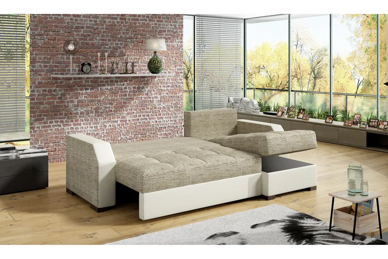 Concetta 3-personers Højre Sovesofa 195x125 cm med Opbevaring i Stof - Lysegrå Meleret - Møbler - Sofaer - Sovesofaer - 3 personers sovesofa