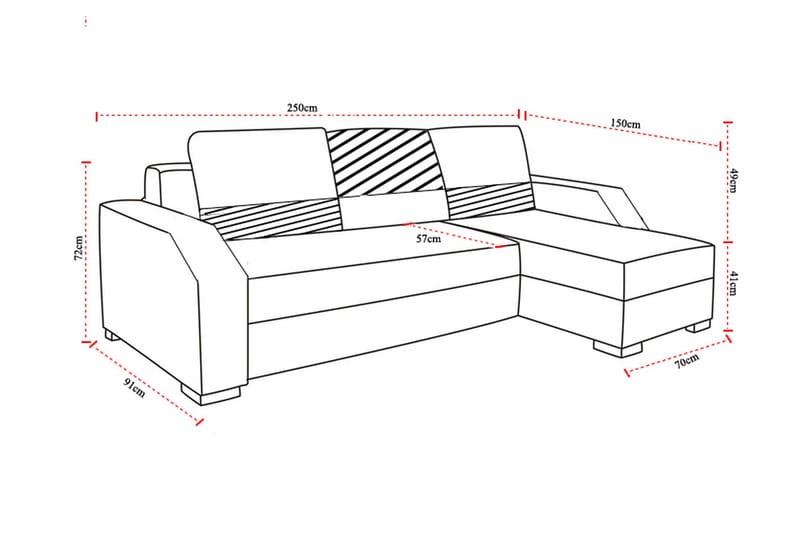 Concetta 3-personers Højre Sovesofa 195x125 cm med Opbevaring i Stof - Lysegrå Meleret - Møbler - Sofaer - Sovesofaer - 3 personers sovesofa