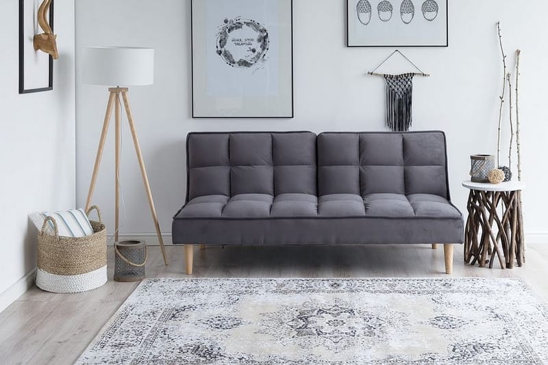 Siljan 3-personers Kvadratisk Syet Sovesofa 177 cm i Fløjl - Grå - Møbler - Sofaer - Sovesofaer - 3 personers sovesofa