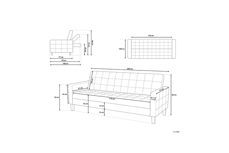 Vehkoo 3-personers Sovesofa 108x178 cm i Stof - Grå - Møbler - Sofaer - Sovesofaer - 3 personers sovesofa