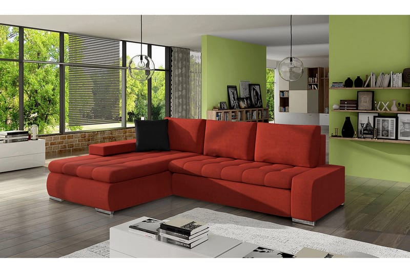 3-personers Hjørnesovesofa Cerys Mini - Læder / rød - Møbler - Sofaer - Sovesofaer