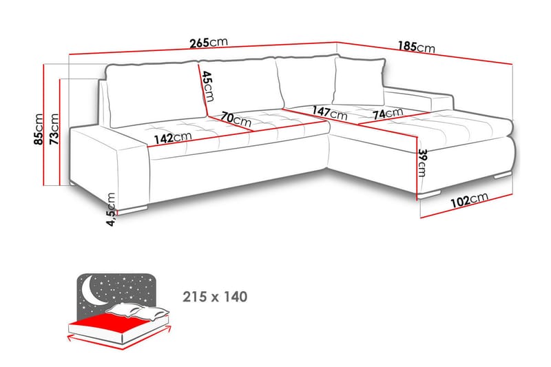 3-personers Hjørnesovesofa Cerys Mini - Læder / lyserød - Sovesofaer - Hjørnesovesofa - Velour sofaer