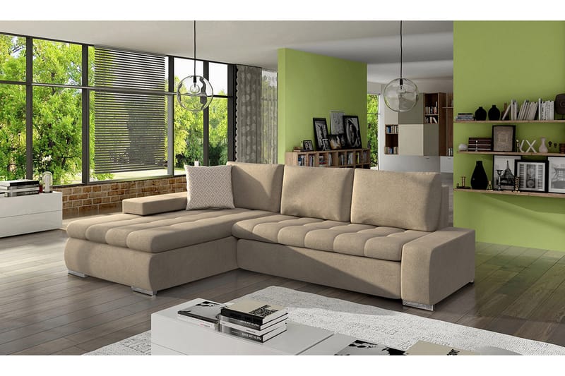 3-personers Hjørnesovesofa Cerys Mini - Læder / Beige - Møbler - Sofaer - Sovesofaer