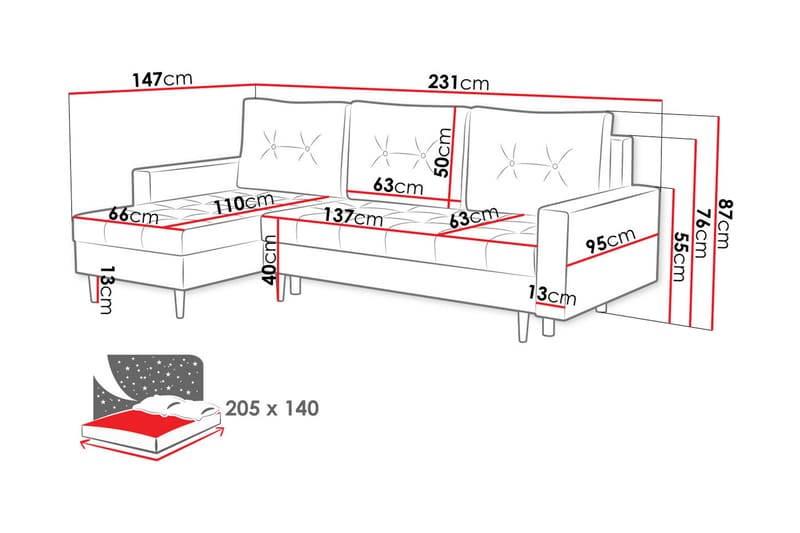 3-Pers. Sovesofa Universal - Grå - Sovesofaer - Sovesofa chaiselong - Velour sofaer