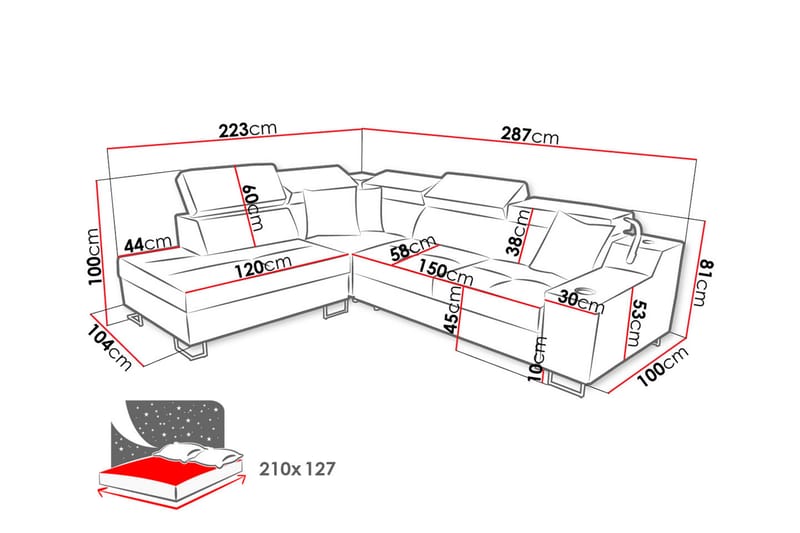 3-Pers. Sovesofa Højre - Lyserød - Sovesofaer