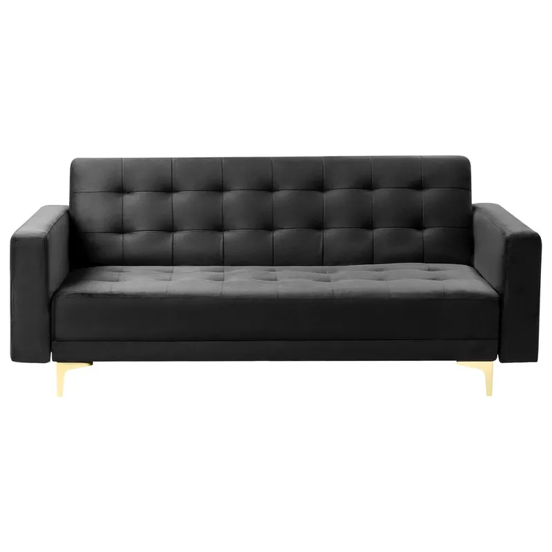 3-personers sofa Aberdeen, Sort, guld/fløjl