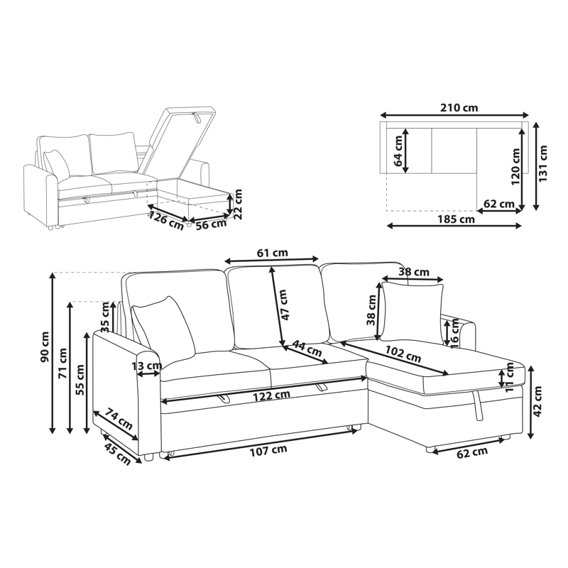3-personers sofa Nassjo venstrevendt - Grå - Møbler - Sofaer - Sovesofaer