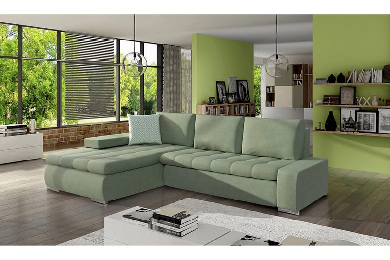 3-personers Hjørnesovesofa Cerys Mini - Læder / Grøn - Møbler - Sofaer - Sovesofaer