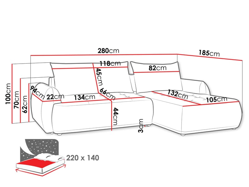3-personers sovesofa med divan BUENO Cruz 15 Venstrevendt - Mørk beige - Møbler - Sofaer - Sovesofaer