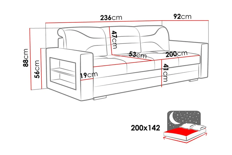3-personers Sovesofa Rektangulær 236 cm med Opbevaring i Stof - Antracit - Møbler - Sofaer - Sovesofaer