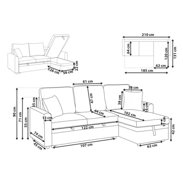 3-personers sofa Nassjo venstrevendt - Lysebrun - Møbler - Sofaer - Sovesofaer