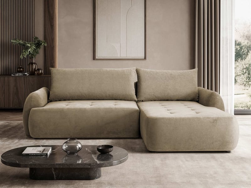 3-personers sovesofa med divan BUENO Cruz 15 Højrevendt - Mørk beige - Møbler - Sofaer - Sovesofaer