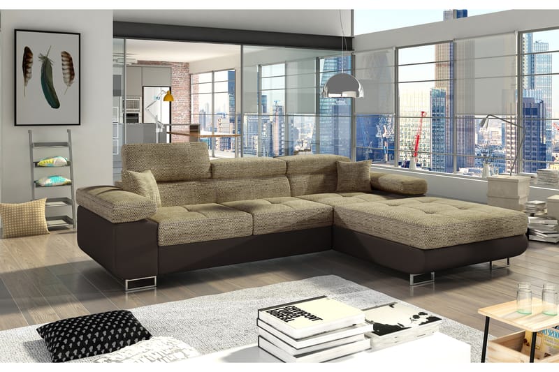 Klinka Sovesofa med Divan Højre - Beige/Brun - Sovesofaer - 4 personers sovesofa