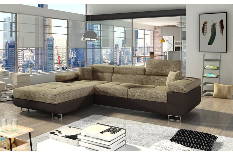 Klinka Sovesofa med Divan Venstre - Beige/Brun - Sovesofaer - 4 personers sovesofa