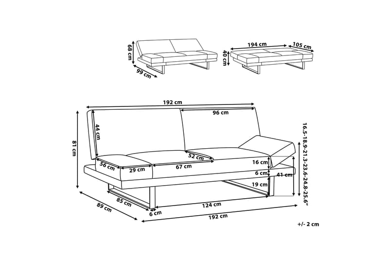 Ramsholt Foldbar Sovesofa 105x192 cm i Stof - Grå - Møbler - Sofaer - Sovesofaer - 4 personers sovesofa
