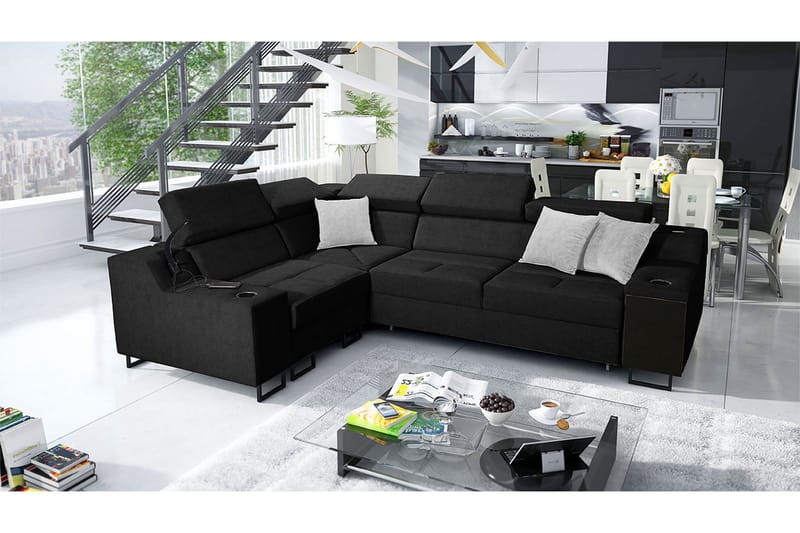 4-Pers. Sovesofa Venstre - Sort - Møbler - Sofaer - Sovesofaer