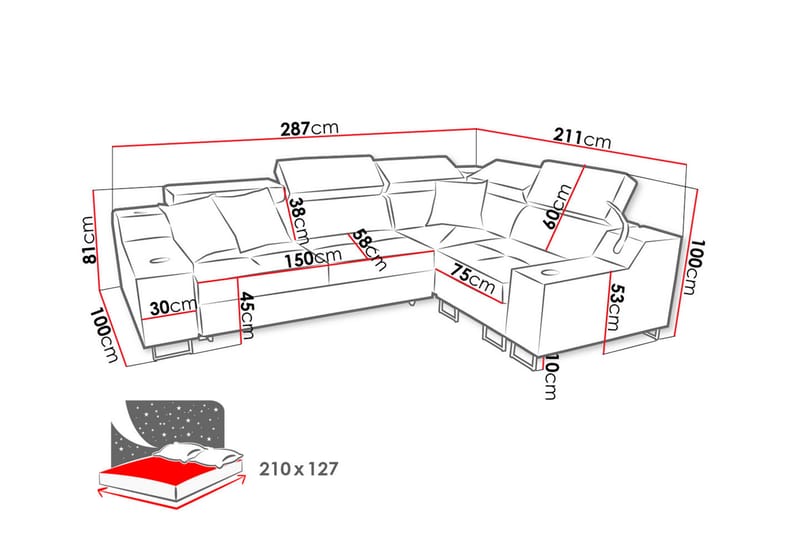 4-Pers. Sovesofa Højre - Blå - Sovesofaer - Hjørnesovesofa