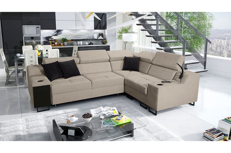 4-Pers. Sovesofa Højre - Beige - Møbler - Sofaer - Sovesofaer