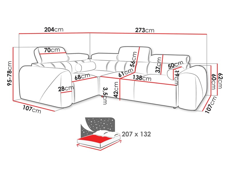 4-personers hjørnesovesofa VOLARE Velo 621 Højrevendt - hvid - Møbler - Sofaer - Sovesofaer