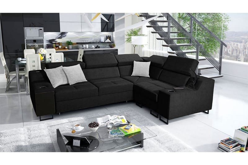 4-Pers. Sovesofa Højre - Sort - Møbler - Sofaer - Sovesofaer